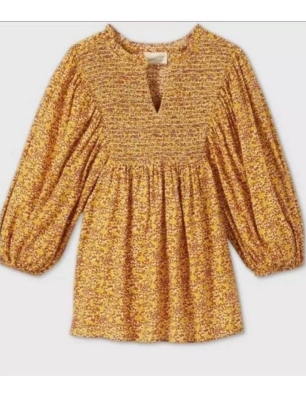Universal Thread Floral Cottagecore Peasant Blouse Size Large Yellow Brown Top